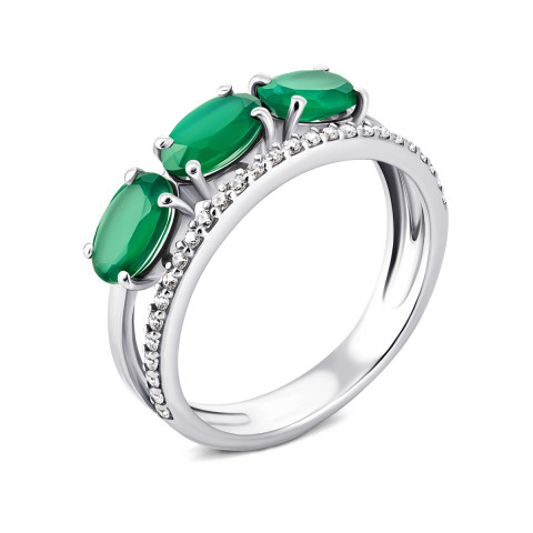 Серебряное кольцо с зеленым агатом и фианитами (1408/1р-GRAG)