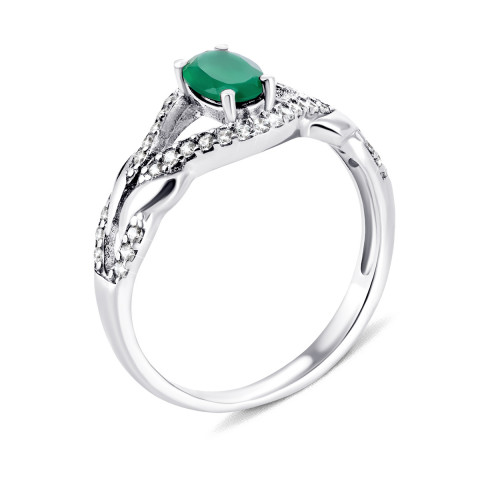 Серебряное кольцо с зеленым агатом и фианитами (1462/1р-GRAG)