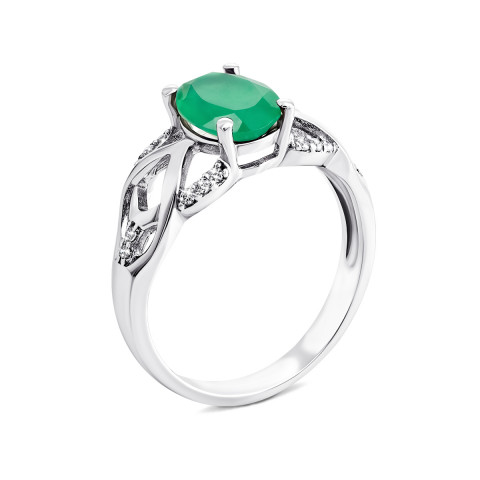 Серебряное кольцо с зеленым агатом и фианитами (1466/1р-GRAG)