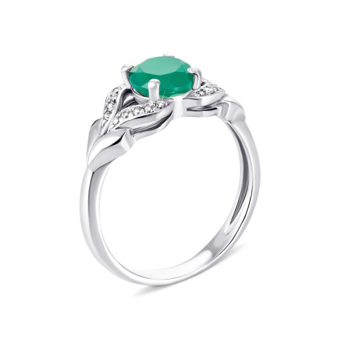 Серебряное кольцо с зеленым агатом и фианитами (1474/1р-GRAG)