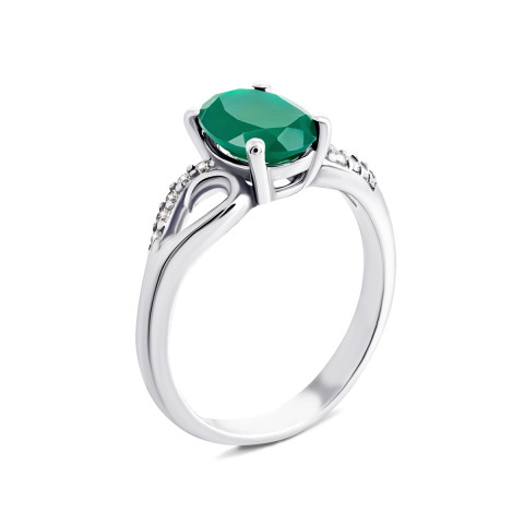 Серебряное кольцо с зеленым агатом и фианитами (1481/1р-GRAG)