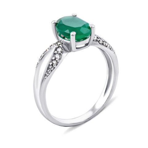 Серебряное кольцо с зеленым агатом и фианитами (1503/1р-GRAG)