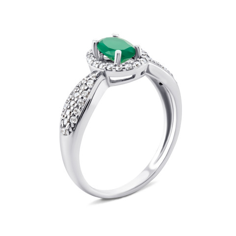 Серебряное кольцо с зеленым агатом и фианитами (1511/1р-GRAG)