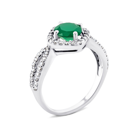 Серебряное кольцо с зеленым агатом и фианитами (1521/1р-GRAG)