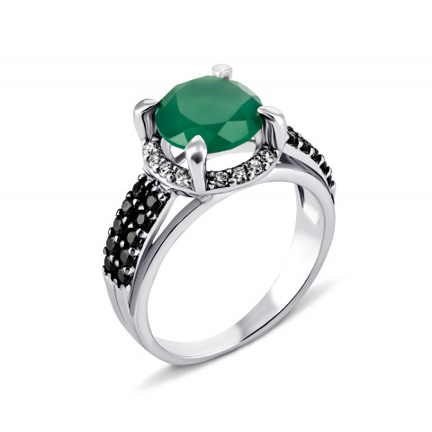 Серебряное кольцо с зеленым агатом и фианитами (1567/1р-GRAG)