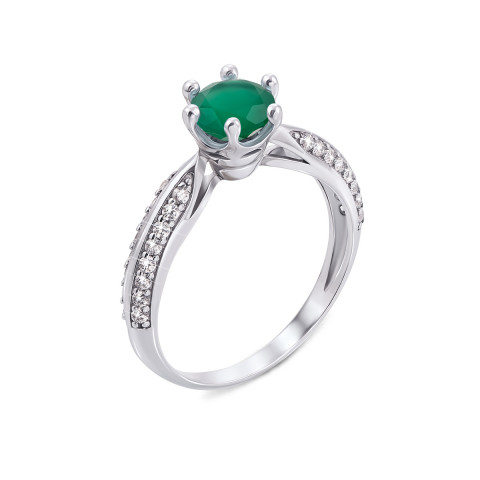 Серебряное кольцо с зеленым агатом и фианитами (1580/9р)