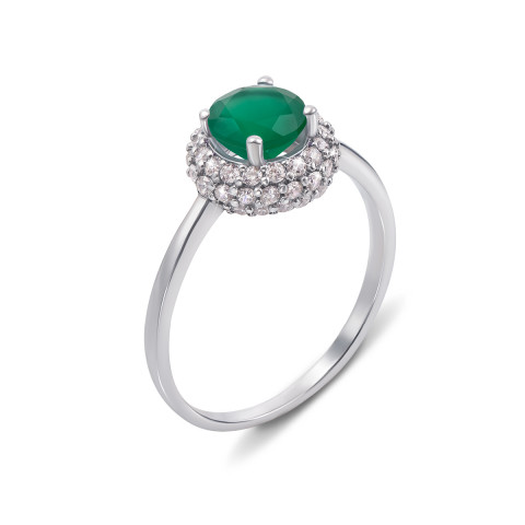 Серебряное кольцо с зеленым агатом и фианитами (1581/9р)
