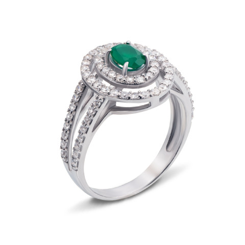 Серебряное кольцо с зеленым агатом и фианитами (1582/9р)
