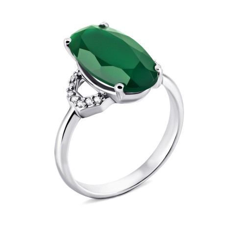 Серебряное кольцо с зеленым агатом и фианитами (1618/1р-GRAG)