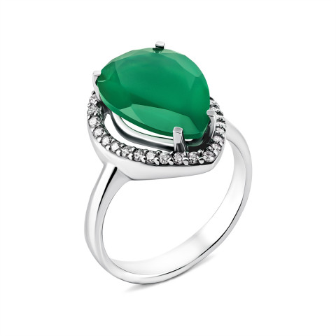 Серебряное кольцо с зеленым агатом и фианитами (1623/1р-GRAG)