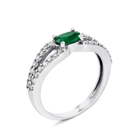Серебряное кольцо с зеленым агатом и фианитами (1625/9р-GAG)
