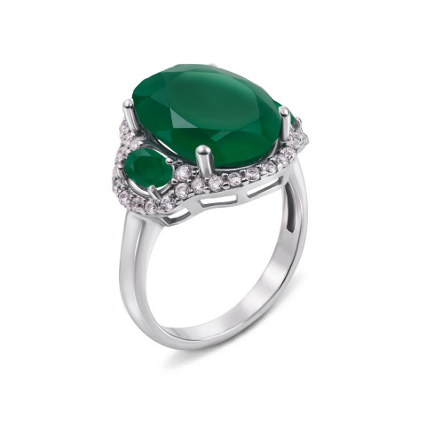 Серебряное кольцо с зеленым агатом и фианитами (1628/9р-GAG)