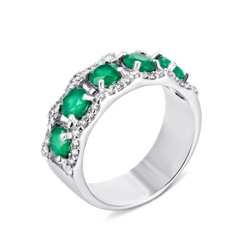 Серебряное кольцо с зеленым агатом и фианитами (1630/9р-GAG)