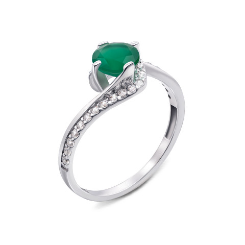 Серебряное кольцо с зеленым агатом и фианитами (1668/9р)