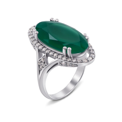 Серебряное кольцо с зеленым агатом и фианитами (1688/9р-GAG)