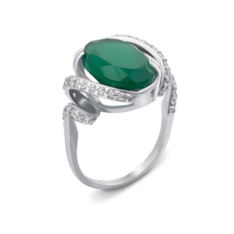 Серебряное кольцо с зеленым агатом и фианитами (1690/9р)