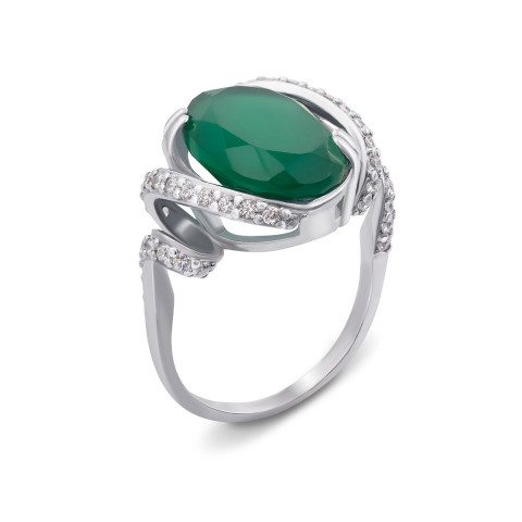 Серебряное кольцо с зеленым агатом и фианитами (1690/9р-GAG)