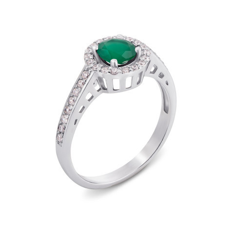 Серебряное кольцо с зеленым агатом и фианитами (1691/9р-GAG)