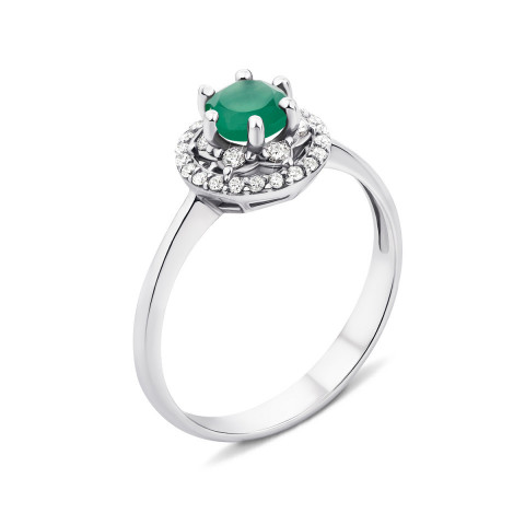 Серебряное кольцо с зеленым агатом и фианитами (1727/9р-GAG)