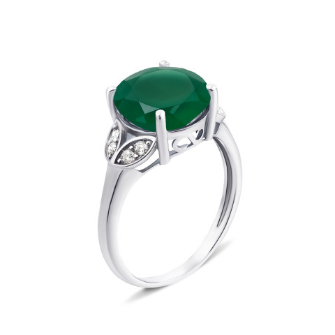 Серебряное кольцо с зеленым агатом и фианитами (1963/9р)