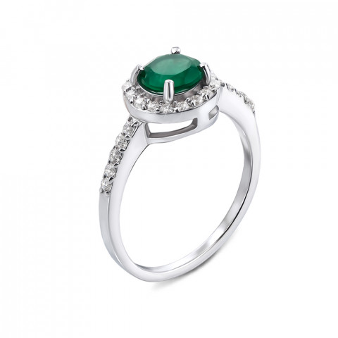 Серебряное кольцо с зеленым агатом и фианитами (Тд0008/агат-R)