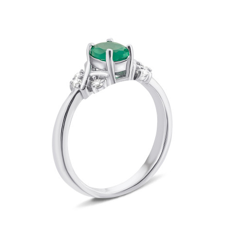 Серебряное кольцо с зеленым агатом и фианитами (Тд0055/агат-R)