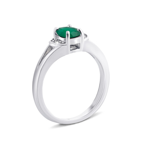 Серебряное кольцо с зеленым агатом и фианитами (Тд0056/агат-R)