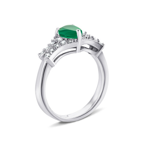 Серебряное кольцо с зеленым агатом и фианитами (Тд0061/агат-R)