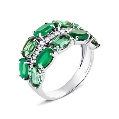 Серебряное кольцо с зеленым агатом, зеленым кварцем (1363/1р-GRAGQG)