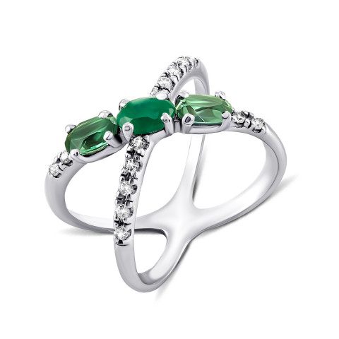 Серебряное кольцо с зеленым агатом, зеленым кварцем и фианитами (1398/1р-GRAGQG)
