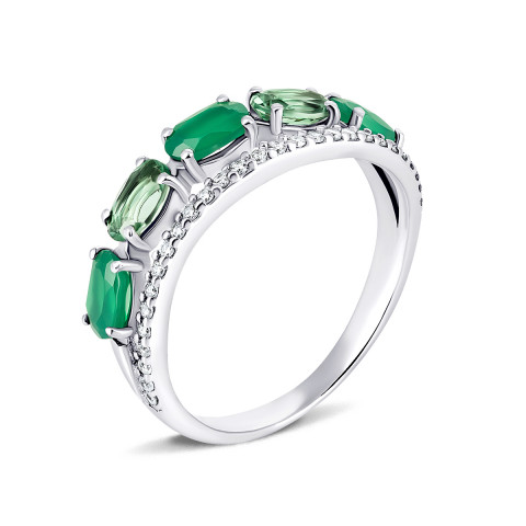 Серебряное кольцо с зеленым агатом, зеленым кварцем и фианитами (1403/1р-GRAGQG)