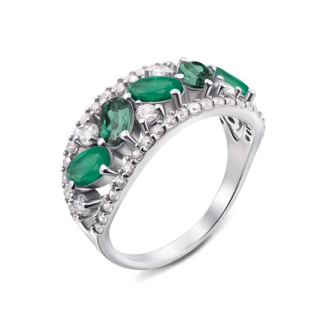 Серебряное кольцо с зеленым агатом, зеленым кварцем и фианитами (1601/9р)