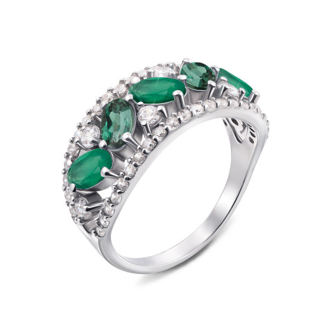 Серебряное кольцо с зеленым агатом, зеленым кварцем и фианитами (1601/9р-GAG)
