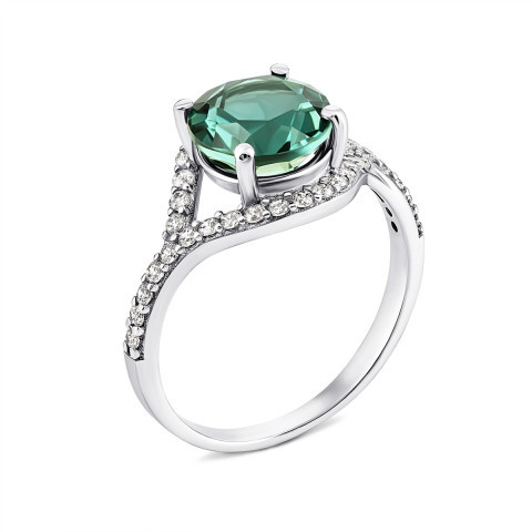 Серебряное кольцо с зеленым кварцем и фианитами (1357/1р-QGR)