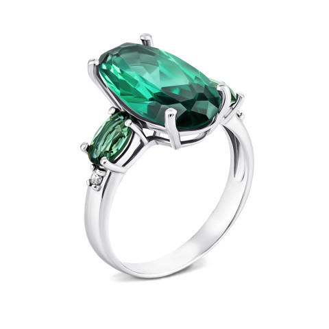 Серебряное кольцо с зеленым кварцем и фианитами (1409/1р-QGR)