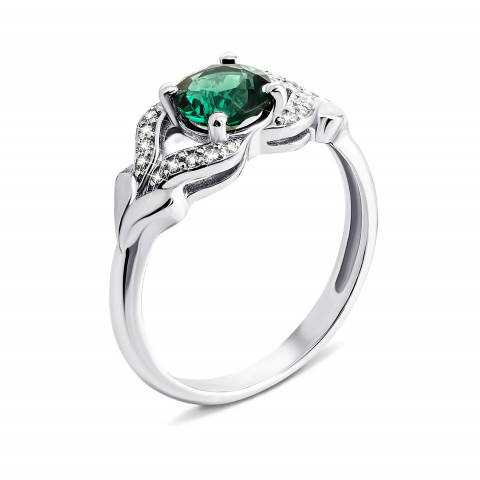 Серебряное кольцо с зеленым кварцем и фианитами (1474/1р-QGR)