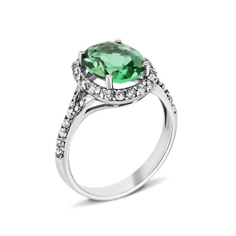  Серебряное кольцо с зеленым кварцем и фианитами (1506/1р-QGR)