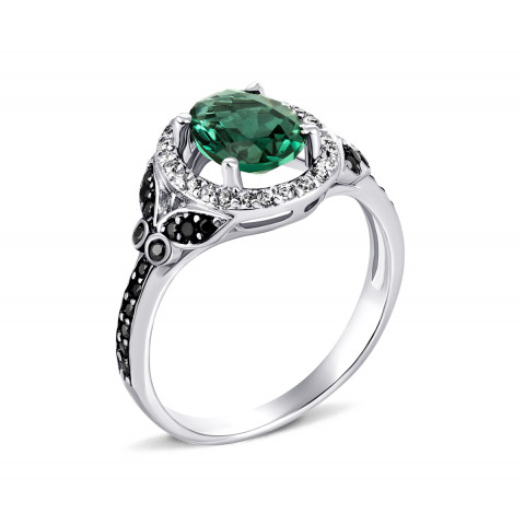 Серебряное кольцо с зеленым кварцем и фианитами (1518/1р-QGR)