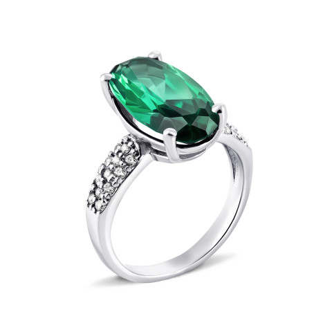 Серебряное кольцо с зеленым кварцем и фианитами (1529/1р-QGR)