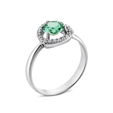 Серебряное кольцо с зеленым кварцем и фианитами (1536/1р-QGR)