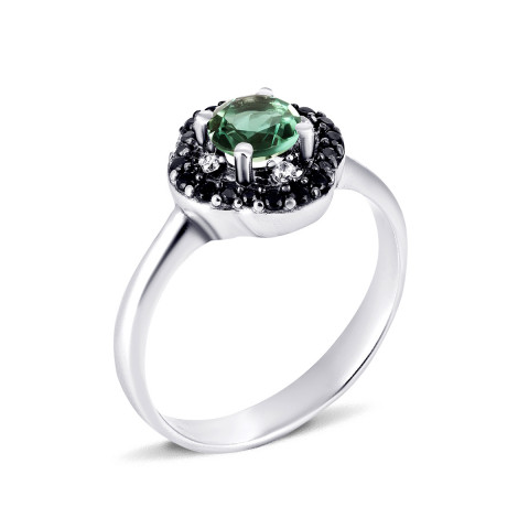 Серебряное кольцо с зеленым кварцем и фианитами (1540чб/1р-QGR)