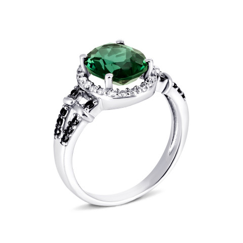 Серебряное кольцо с зеленым кварцем и фианитами (1553чб/1р-QGR)