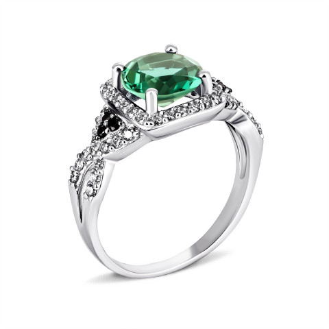 Серебряное кольцо с зеленым кварцем и фианитами (1554чб/1р-QGR)