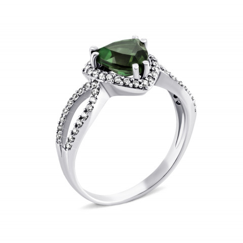 Серебряное кольцо с зеленым кварцем и фианитами (1564/1р-QGR)