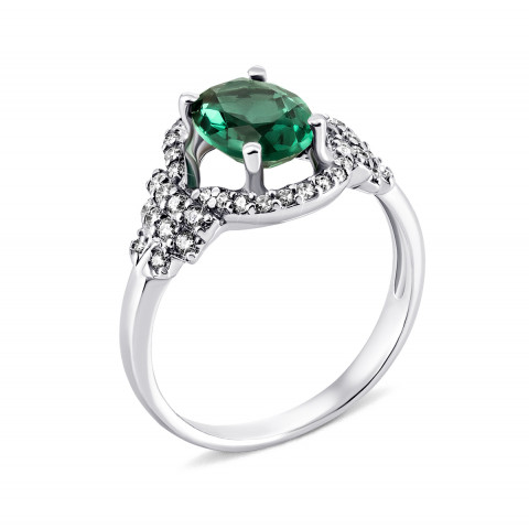 Серебряное кольцо с зеленым кварцем и фианитами (1577/1р-QGR)