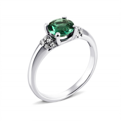 Серебряное кольцо с зеленым кварцем и фианитами (1582/1р-QGR)
