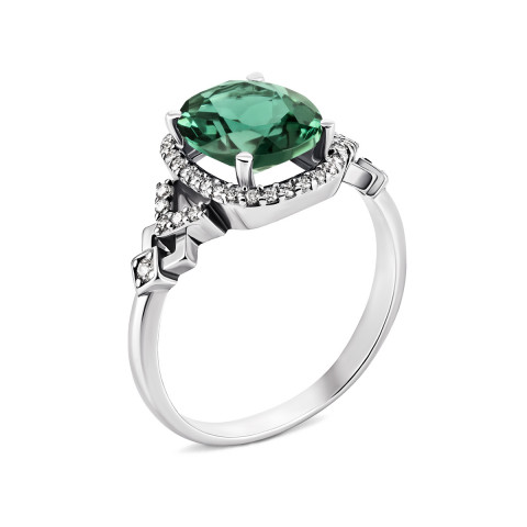 Серебряное кольцо с зеленым кварцем и фианитами (1586/1р-QGR)