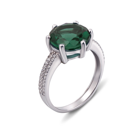 Серебряное кольцо с зеленым кварцем и фианитами (1618/9р)