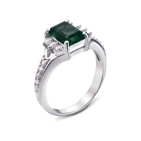 Серебряное кольцо с зеленым кварцем и фианитами (1656/9р-QGR)