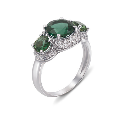 Серебряное кольцо с зеленым кварцем и фианитами (1657/9р-QGR)